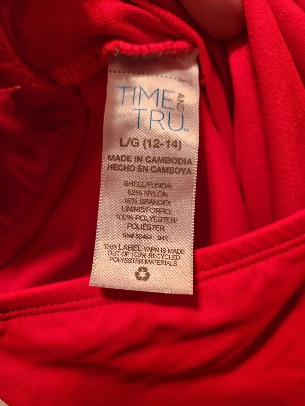 Time and Tru Red One-Piece V-Neck Swim Bodysuit